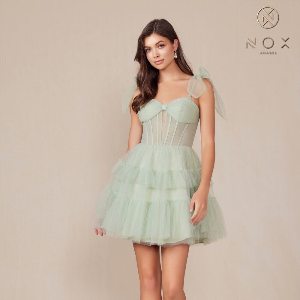 NEW MINI SLEEVELESS OFF WHITE RUFFLED SHEER BODICE DRESS W/ TIED STRAPS Y858